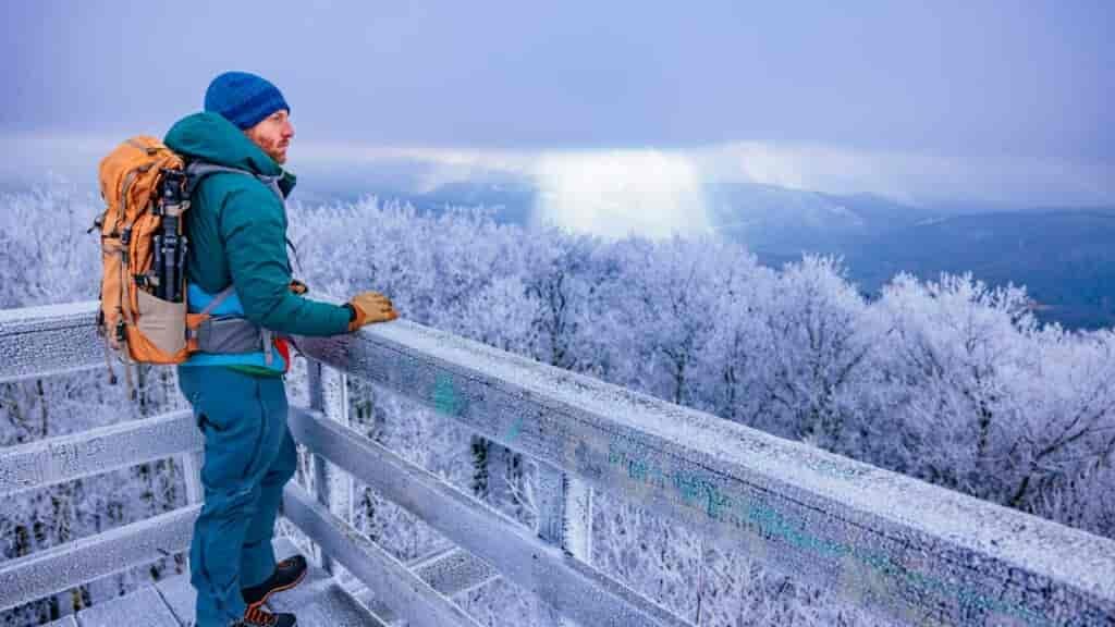 Winter camping in West Virginia sometimes requires climbing to winter temps!