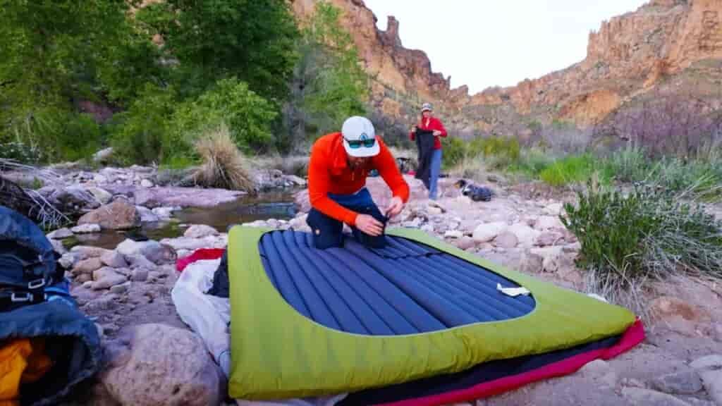 Zenbivy Light Double Camping Bed setup: Step 2, secure the mats together