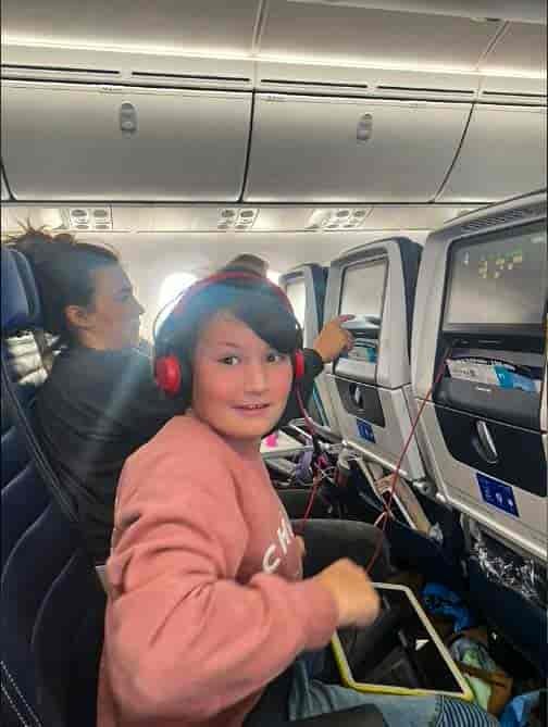 Mom, Dad, son and daughter are always ready with their form of in-flight entertainment.