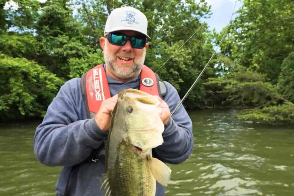 fishing Smith Mountain Lake, Chad Green with a large mouth bass